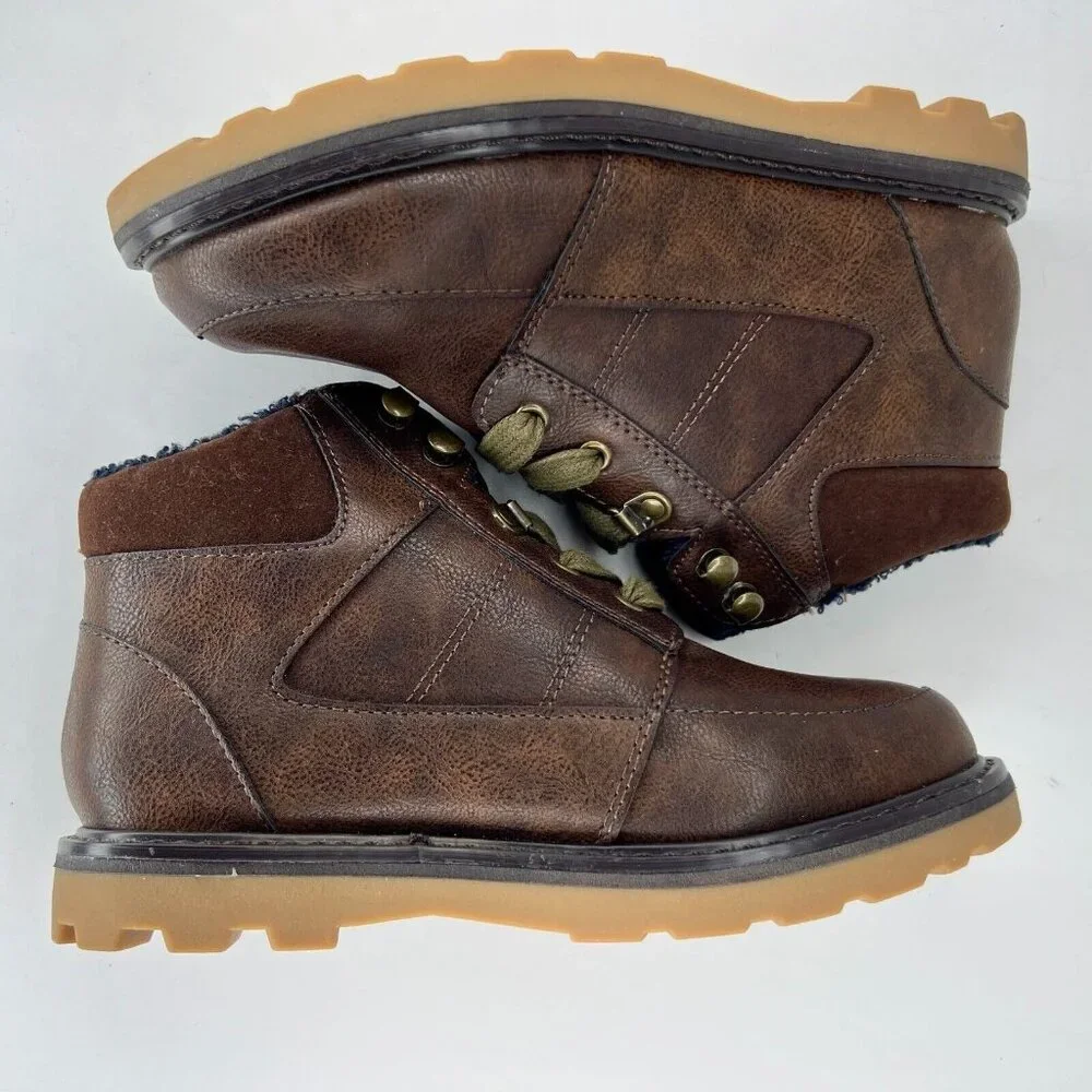 Cat & Jack Girls 17730 Brown Faux Fur Lining Lace Up Bootie Size 3 Ankle Boots